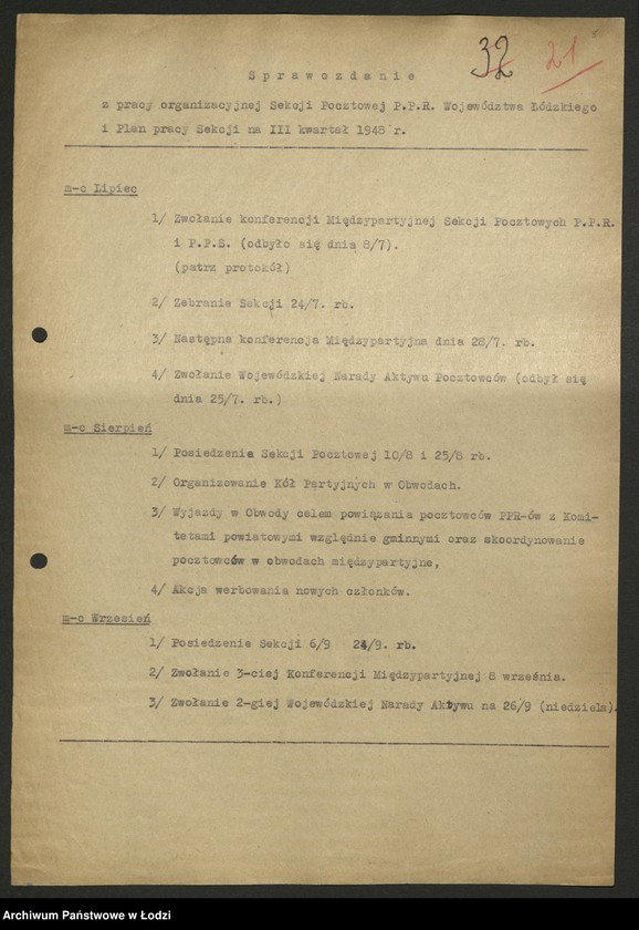 Obraz 9 z jednostki "Sekcja Pocztowa; sprawozdania [z działalności], protokoły [narad], plany pracy, referaty i rezolucje"
