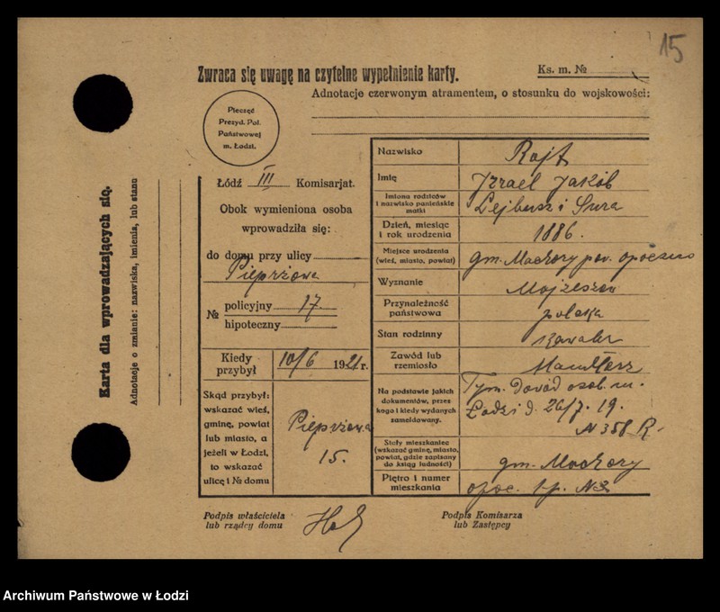 Obraz 17 z jednostki "[Spis ludności Łodzi] Rajssmesser-Rakowienko"