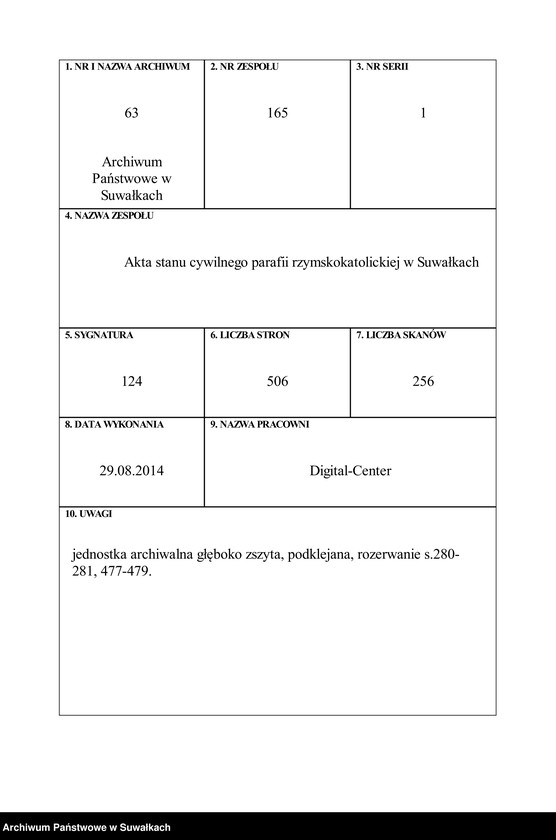 image.from.unit.number "[Księga akt urodzeń, małżeństw i zgonów parafii rzymskokatolickiej w Suwałkach]"