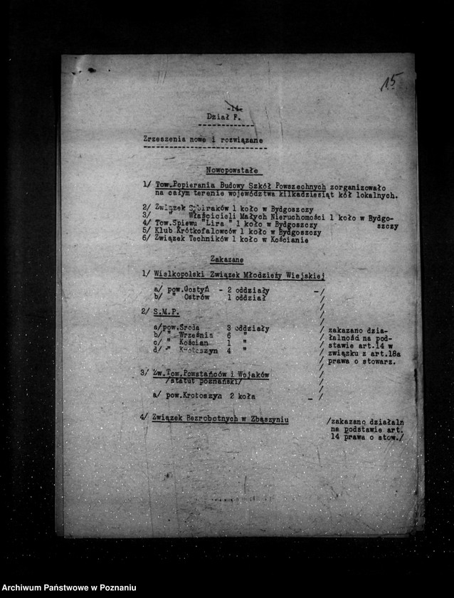 Obraz 19 z jednostki "Sprawozdanie kwartalne z życia polskich legalnych stowarzyszeń i związków za okres od 1 lipca do 31 grudnia 1933 r."