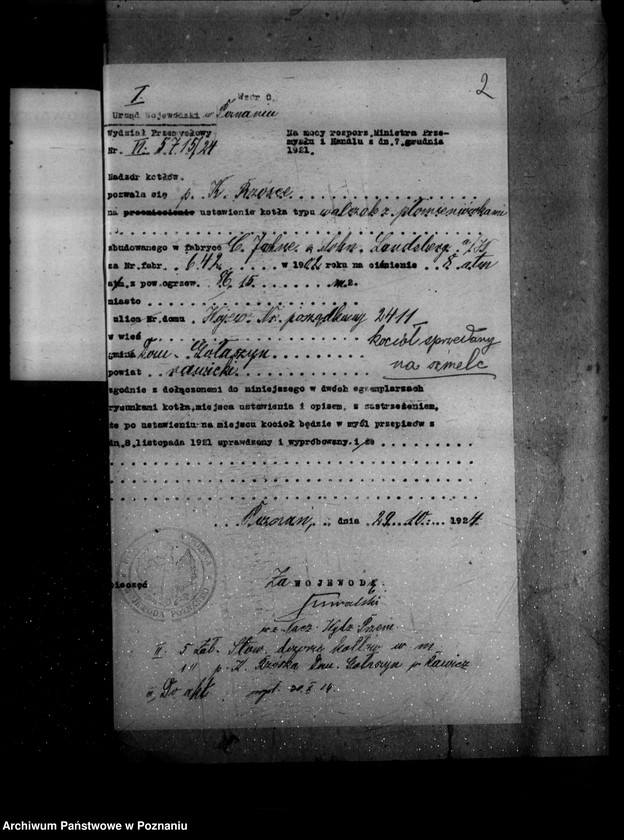 image.from.unit.number "Gorzelnia rolnicza K. Rzóski w Gołaszynie powiat rawicki nr woj. kotła 2411"