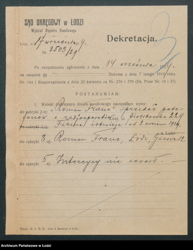 Obraz 5 z jednostki "Roman Franc – sprzedaż patefonów i radioaparatów"