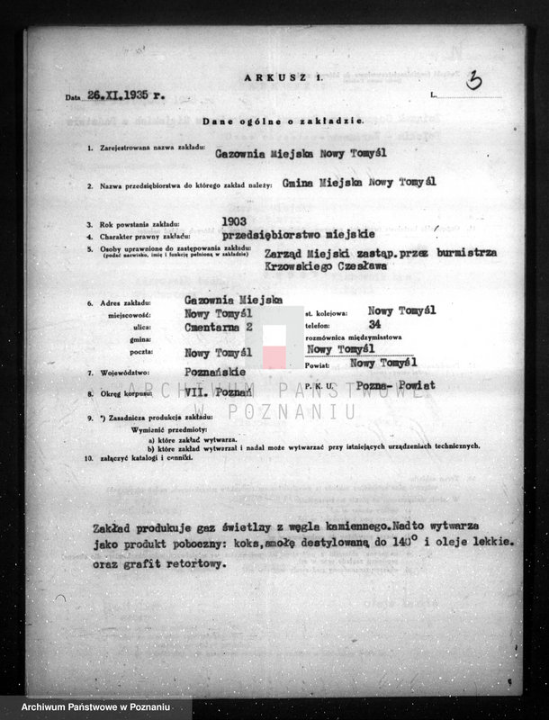 Obraz 6 z jednostki "Kwestionariusz Gazowni Miejskiej w Nowym Tomyślu"