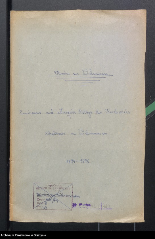 image.from.unit.number "Einnahme und Ausgabe Beläge der Kirchspiels Schulkasse zu Widminnen"