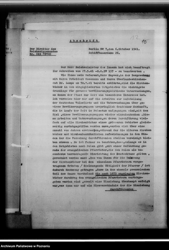 Obraz 16 z jednostki "Kirchenbücher der deutsch-evangelischen Kirche in Wartheland [korespondencja]"