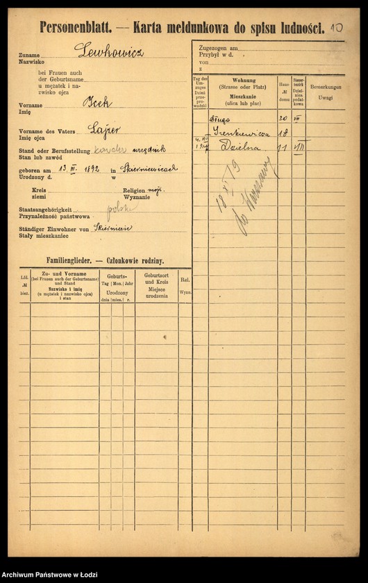 Obraz 12 z jednostki "[Spis ludności Łodzi] Lewkowicz"