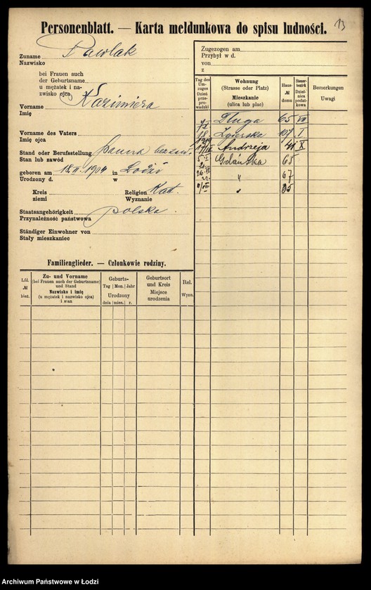 Obraz 15 z jednostki "[Spis ludności Łodzi] Pawlak"