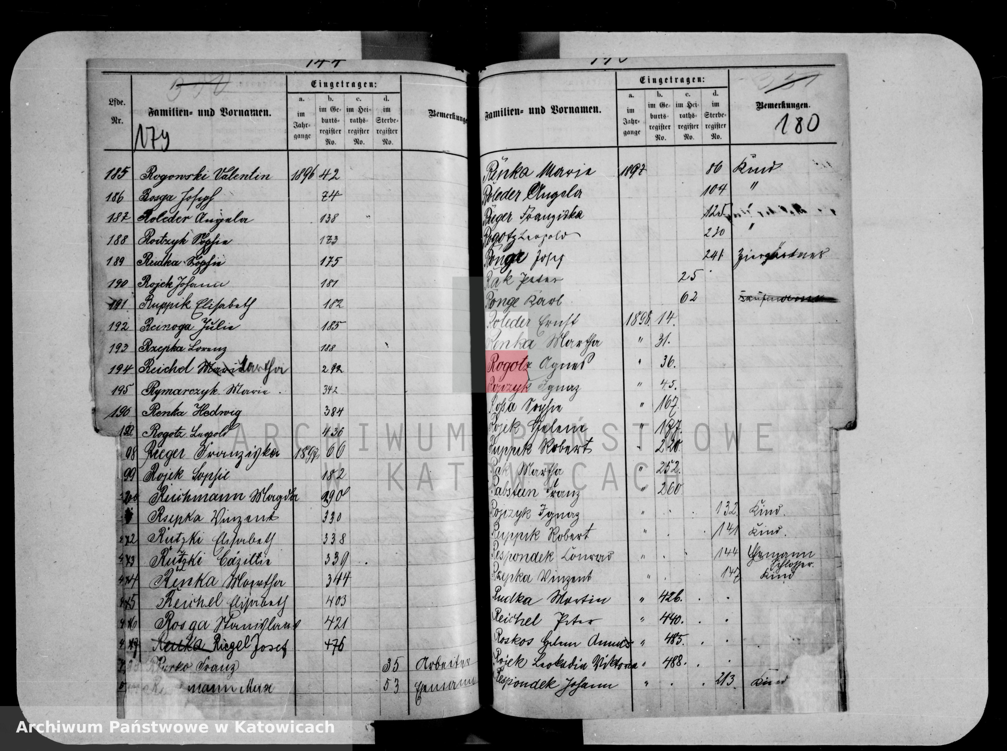 Skan z jednostki: Skorowidz do ksiąg urodzeń, małżeństw i zgonów za lata 1890-1899