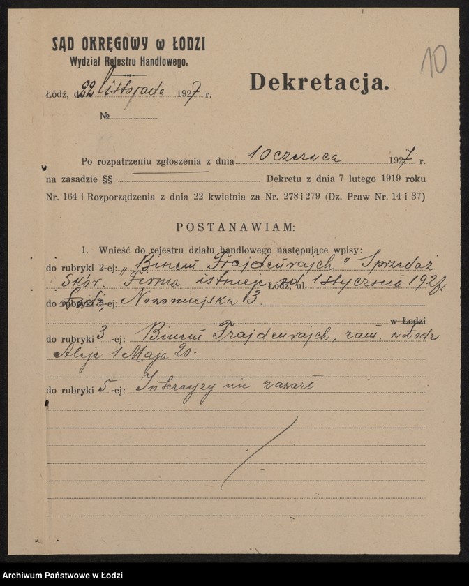 Obraz 12 z jednostki "Binem Frajdenrajch- sprzedaż skór"