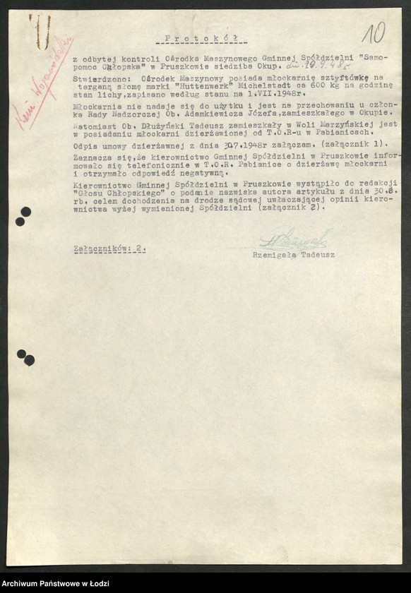 Obraz 11 z jednostki "Ośrodki Maszyn Rolniczych [- protokoły z kontroli i lustracji, wykazy kierowników Ośrodków]"