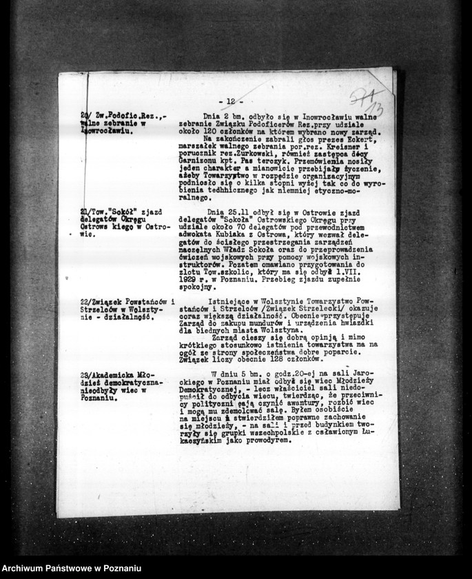 Obraz 17 z jednostki "Sprawozdania sytuacyjne tygodniowe za czas od 30 listopada do 27 grudnia 1928 r."