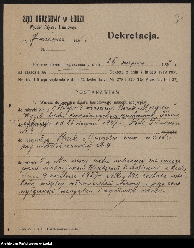 Obraz 9 z jednostki "Połysk - Berek Margolis- wyrób luster kieszonkowych i kuchennych"