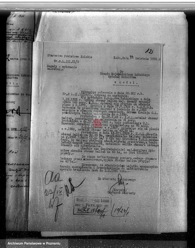 Obraz 16 z jednostki "Sprawa lasów majątku Sacały powiat kolski gmina Koźmin"