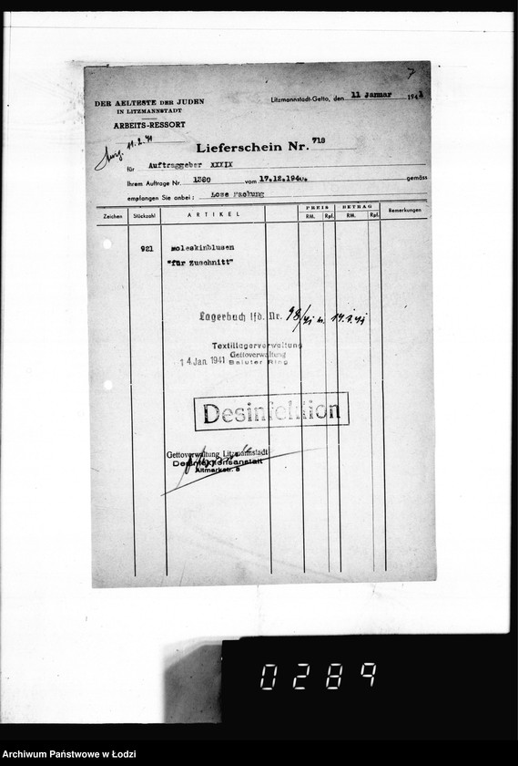 Obraz 11 z jednostki "[Dowody dostawy umundurowania dla intendentury marynarki w Kiel]"