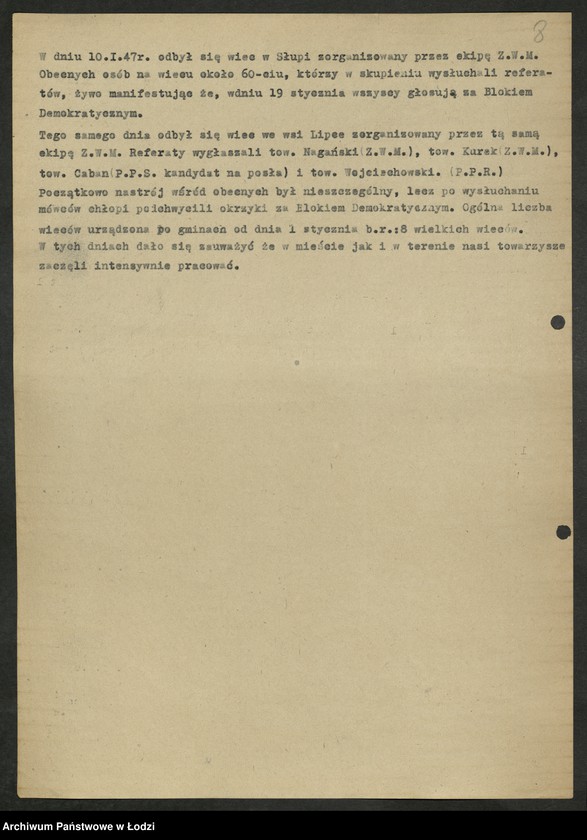 Obraz 9 z jednostki "Wybory do Sejmu okręg VII Skierniewice [- sprawozdania z przebiegu akcji wyborczej i głosowania, składy osobowe Obwodowych Komisji Wyborczych]"