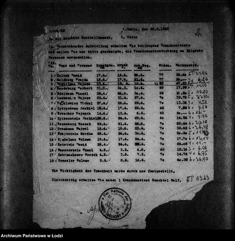 Obraz 5 z jednostki "Schuhmacher-Abteilung [Zasiłki chorobowe dla pracowników wydziału, listy pracowników, zaświadczenia lekarskie]"