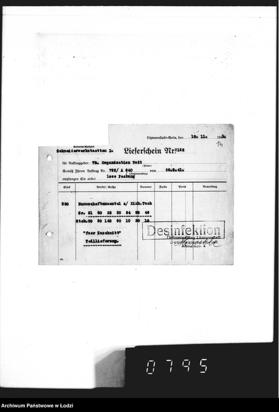 Obraz 19 z jednostki "[Dowody dostawy umundurowania dla firmy O.dr Todt Organisation"