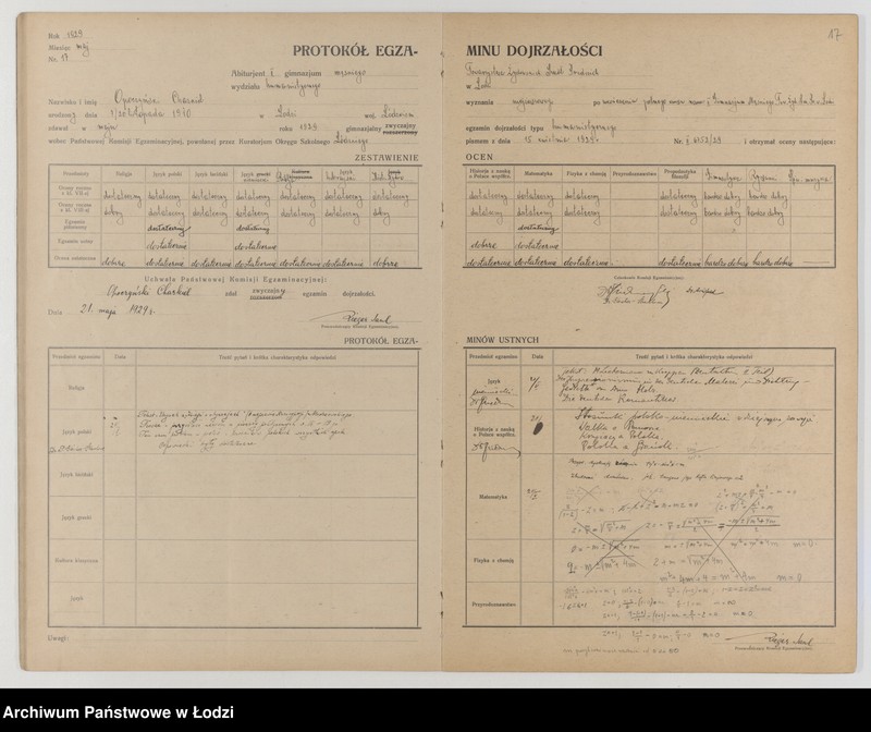 Obraz 19 z jednostki "Protokół egzaminów dojrzałości na rok 1928/29"