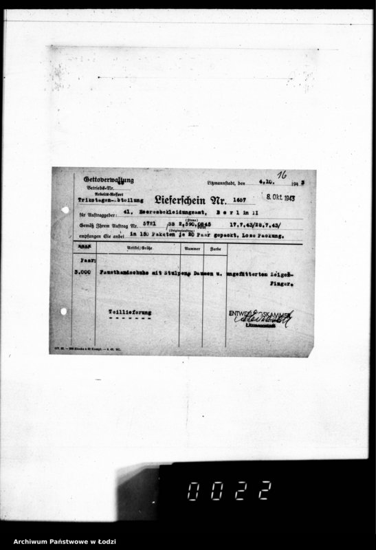 Obraz 20 z jednostki "[Dowody dostawy umundurowania dla] Heeresbekleidungsamt Berlin II"