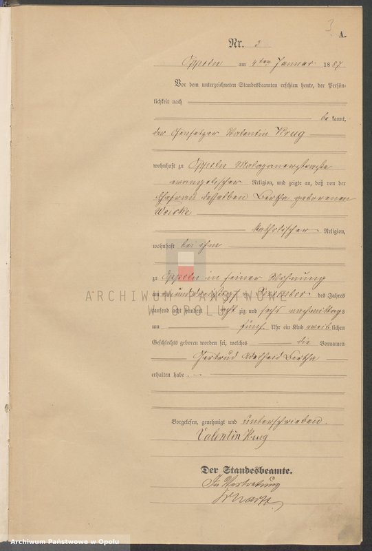 Obraz 7 z jednostki "Urząd Stanu Cywilnego w Opolu 1887 Rejestr Urodzeń Księga Miejscowa Nr 1 do 331"