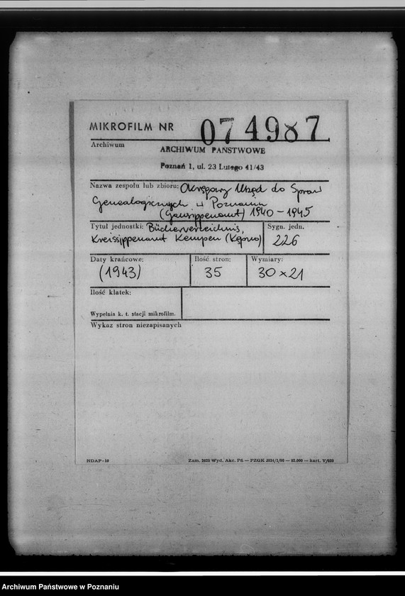 image.from.unit.number "Bücherverzeichnis, Kreissippenamt Kempen [Kępno]"