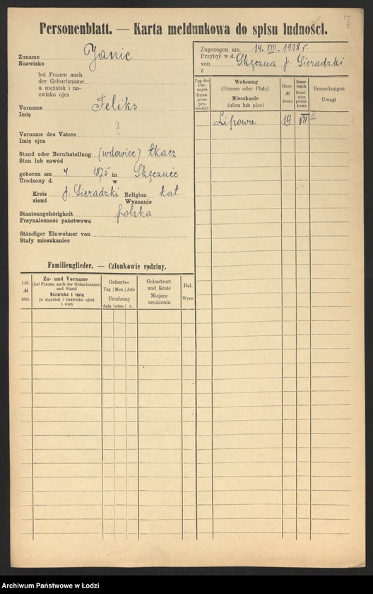 Obraz 9 z jednostki "[Spis ludności Łodzi] Janic - Janiszczak"