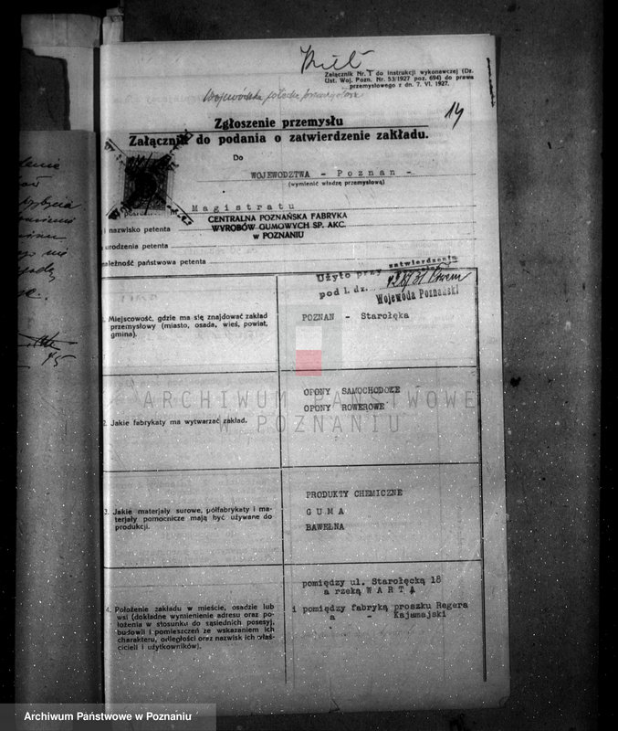 Obraz 18 z jednostki "Zatwierdzenie projektu zakładu przemysłowego /urządzenie fabryki opon/ nr 389 własność Centralnej Fabryki opon i gum Poznań ul. Starołęka"