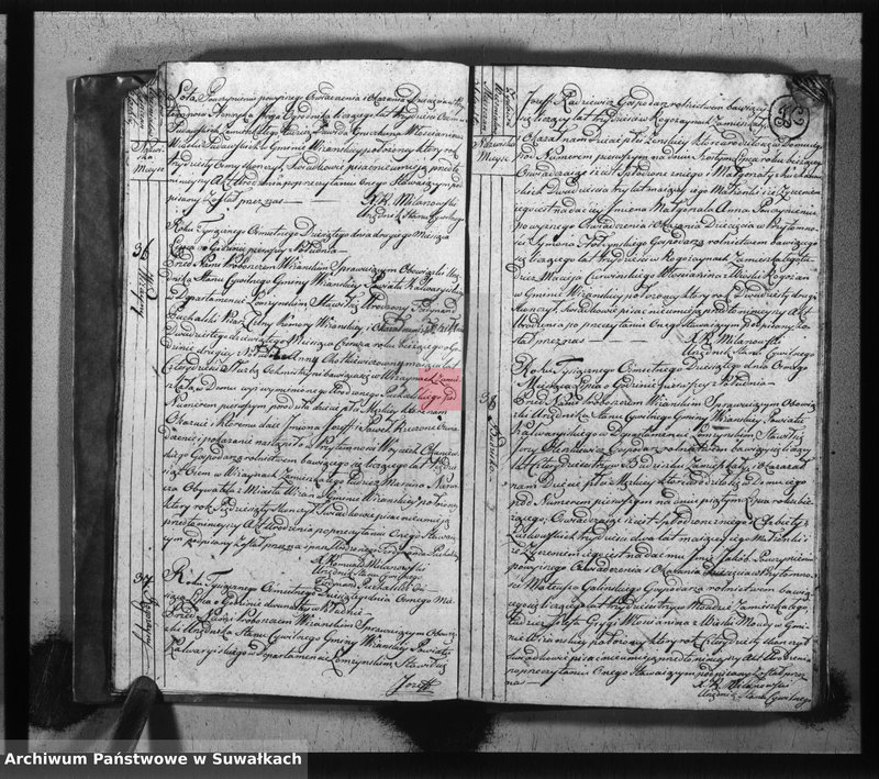 image.from.unit.number "Księga do zapisywania aktów cywilnych urodzenia gminy wiżajńskiey, departamentu łomżyńskiego, powiatu kalwaryjskiego"