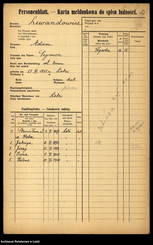 Obraz 12 z jednostki "[Spis ludności Łodzi] Lewan - Lewandowski"
