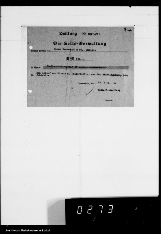 Obraz 14 z jednostki "Warenverwertung an den Ältesten der Juden Aufträge 5986-6000. [Odzież i wyroby kuśnierskie]"