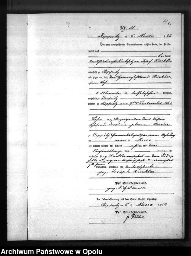 Obraz 14 z jednostki "Sterbe-Neben-Register Standesamts Koppitz pro 1883"