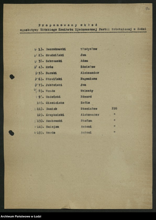 Obraz 13 z jednostki "Propozycje PPR i PPS w sprawie kierownictwa łódzkiej organizacji PZPR; [wykazy i charakterystyki kandydatów]"