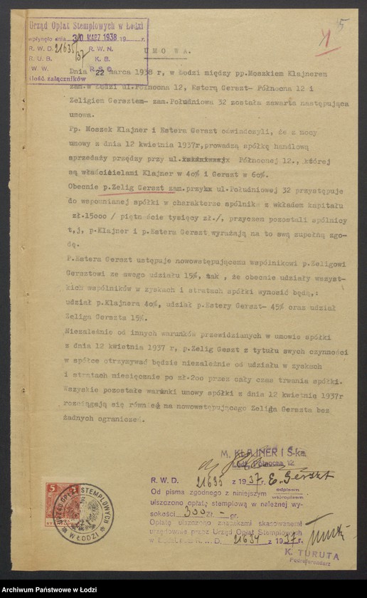 image.from.unit.number "Moszek Klajner, Estera Gerszt, Zelig Gerszt- sprzedaż przędzy"