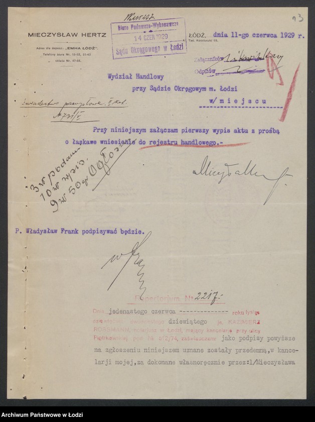 Obraz 15 z jednostki "Mieczysław Hertz – biuro ajenturowe"