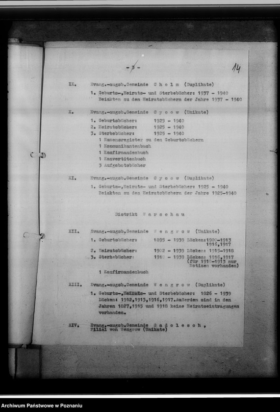 Obraz 18 z jednostki "Verzeichnis der, in der Sippenstelle der Regierungs des Generalgouvernements aufbewahrten Personenstandsbücher [wykaz, korespondencja]"