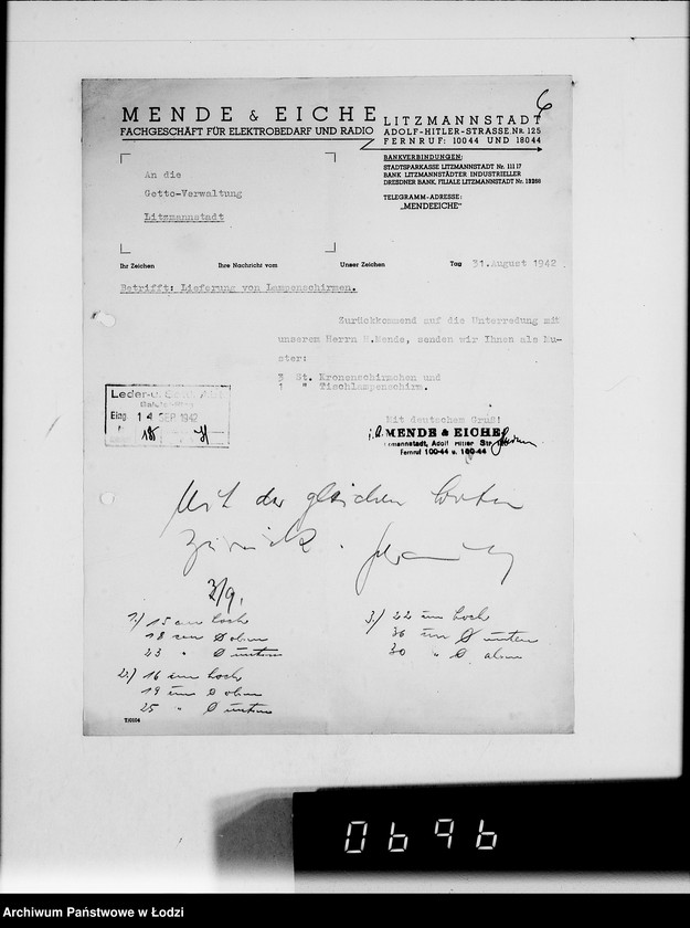 Obraz 10 z jednostki "Lampenschirme. [Dostawa dla firmy Ferro-Elektrikum]"