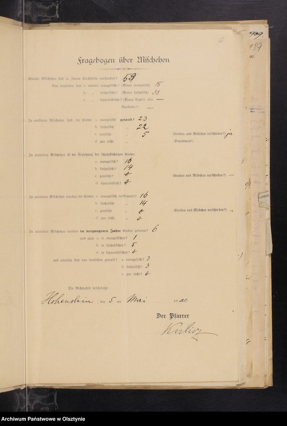 image.from.unit.number "Mischehen-Listen aus der Diözese /auch Anweisungen, Berichten und  andere Schreiben/"