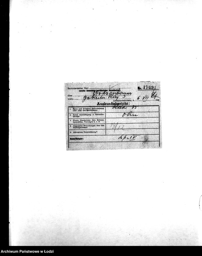 Obraz 7 z jednostki "[Korespondencja z wydziałami gettowymi; z osobami prywatnymi w różnych krajach w sprawie informacji o mieszkańcach getta]"