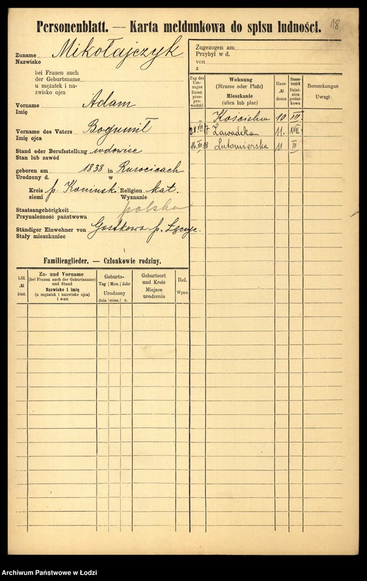 Obraz 20 z jednostki "[Spis ludności Łodzi] Mikler - Mikołajczyk"