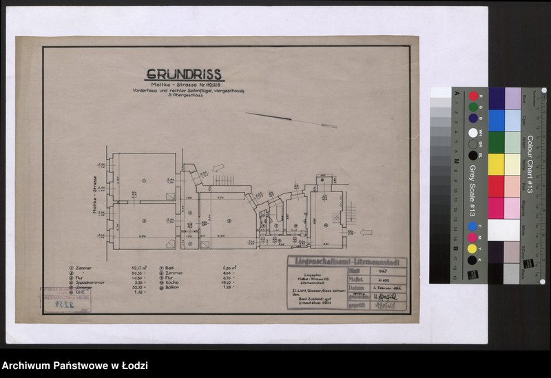 Obraz 1 z jednostki "Grundriss Moltke Strasse 119, W.8 Vorderhaus und rechter Seitenflügel, viergeschossig 3. Obergeschoss"
