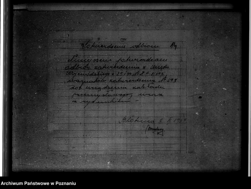 Obraz 18 z jednostki "Zatwierdzenie zakładu przemysłowego tartaku/ W. Machoy w Błotnicy powiat wolsztyński"