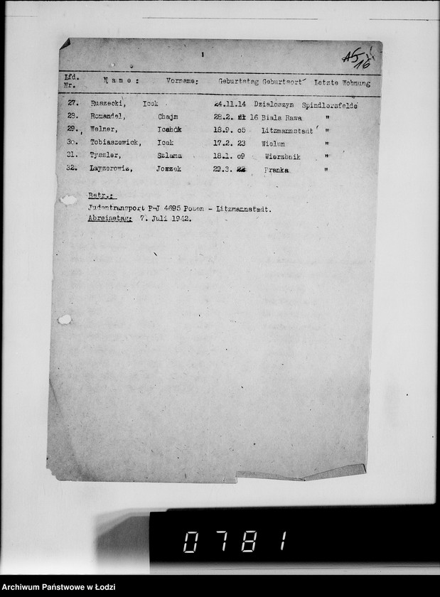 Obraz 19 z jednostki "Sonderkonto 12300. Arbeitsamt Gnesen, Arbeitsamt Hohensalza Judenlager: Montwy- (Kreis Hohensalza), Grossendorf-(Kreis Hohensalza), Bilsko, Mogilno, Olscha, Bornheim u.Schlabau, Wiesengrund, Hinterwalden, Neuwelt."