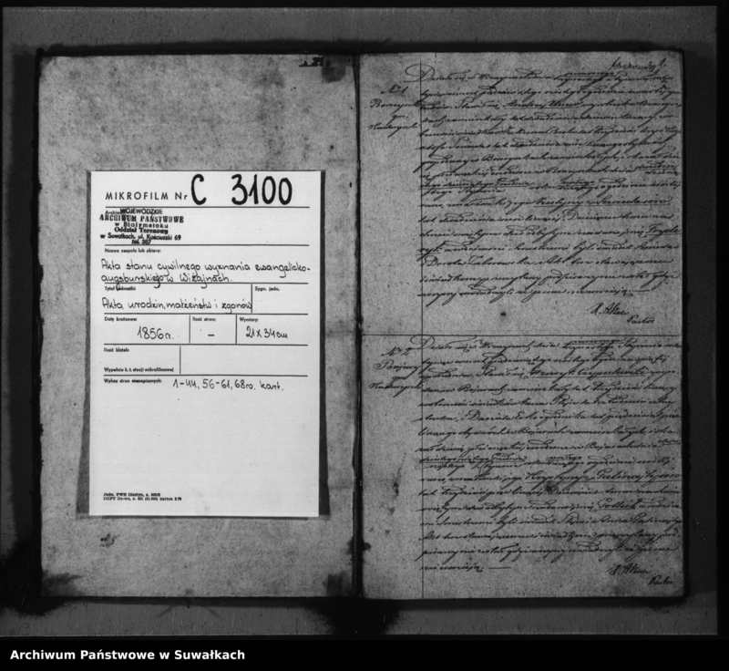 image.from.unit.number "Duplikat do zapisywania aktów urodzeń, małżeństw i zeyścia parafii Ewangelicko-augsburskiej w Wiżajnach"