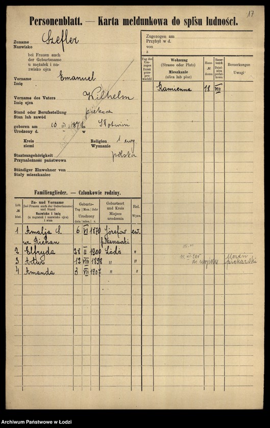 Obraz 19 z jednostki "[Spis ludności Łodzi] Szeferkiewicz-Szemraj"