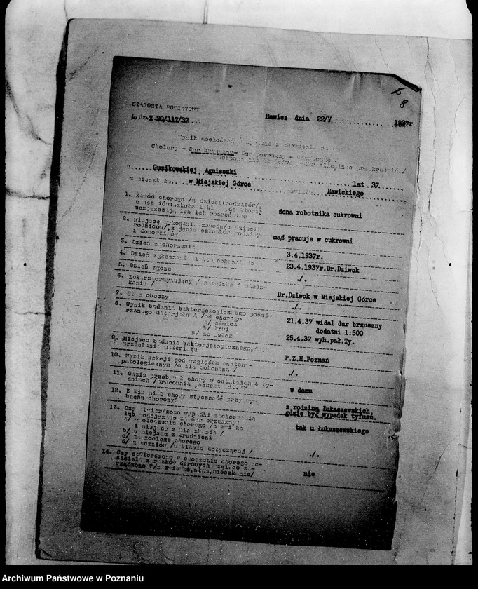 Obraz 12 z jednostki "/Wynik dochodzeń w sprawie zachorzenia na dur brzuszny/"