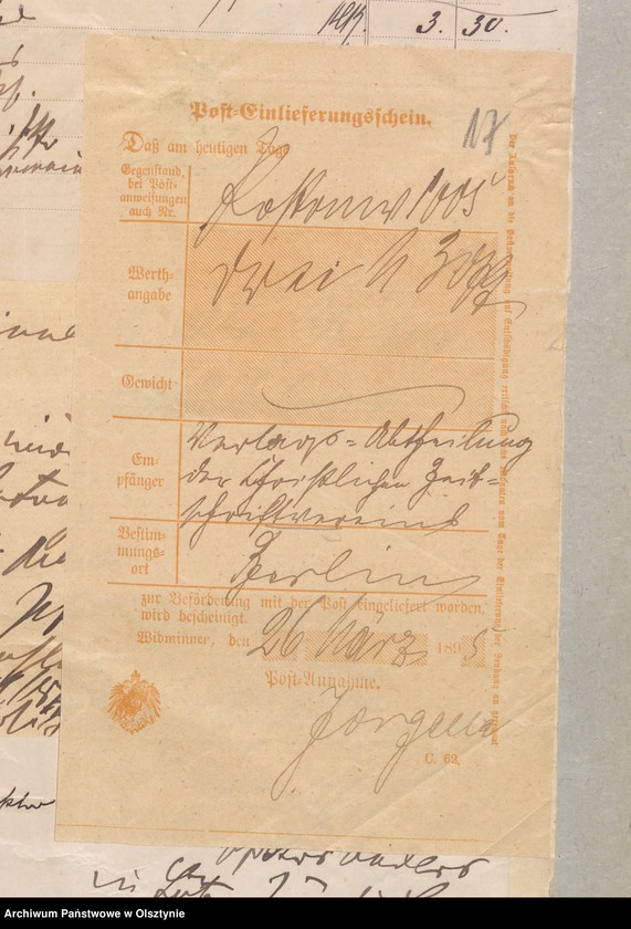 image.from.unit.number "Einnahme und Ausgabe Beläge der Kirchspiels Schulkasse zu Widminnen"