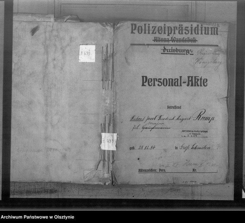 image.from.unit.number "Personal-Akten Richard Jacob Friedrich August Rump Pol. Major"