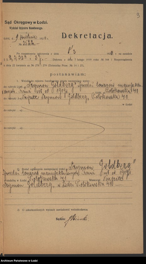 Obraz 5 z jednostki "Szymon Goldberg – sprzedaż towarów manufakturowych"