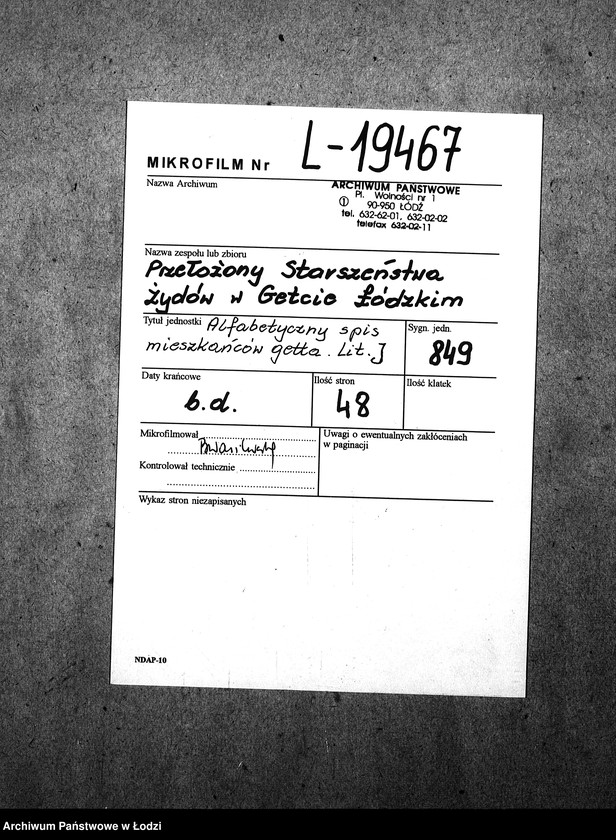 Obraz 2 z jednostki "[Alfabetyczny spis mieszkańców getta. Litera J]"