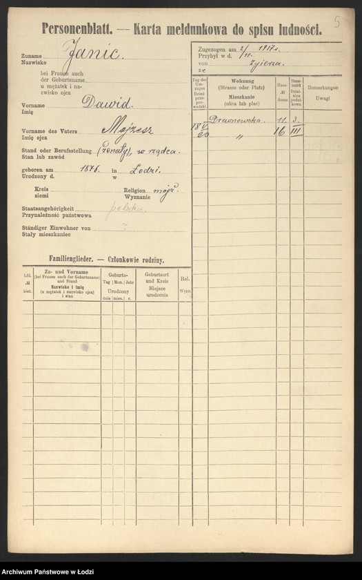 Obraz 7 z jednostki "[Spis ludności Łodzi] Janic - Janiszczak"